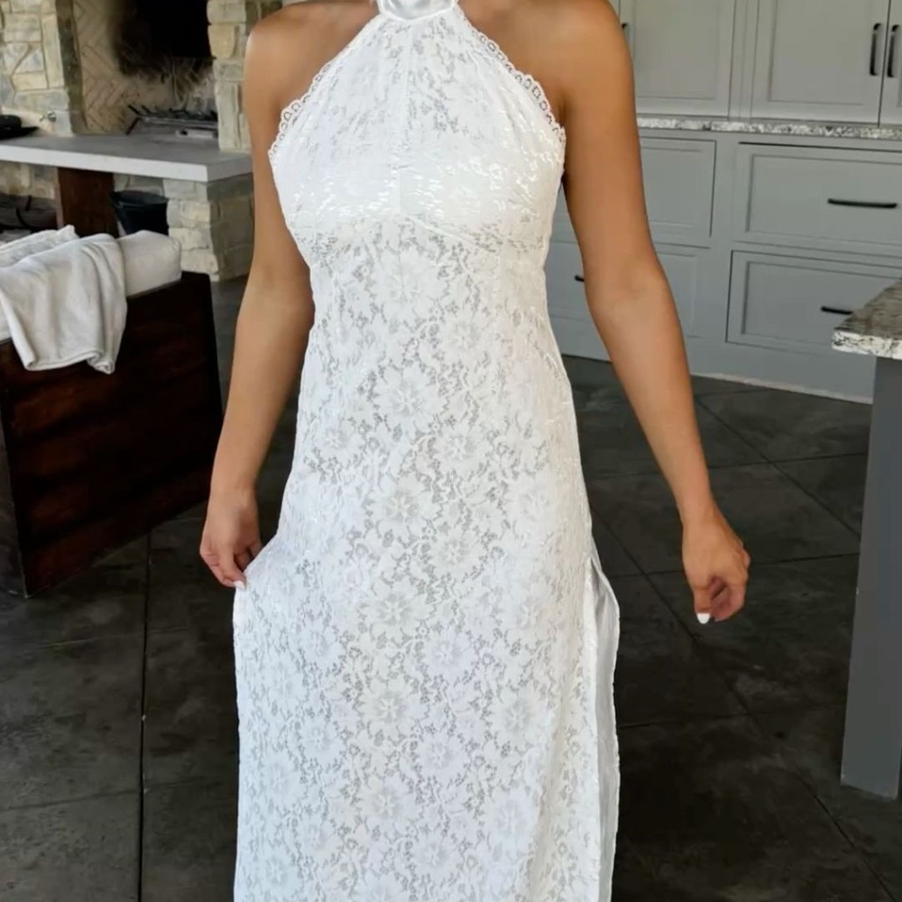 These Three White Lace Halter Dress